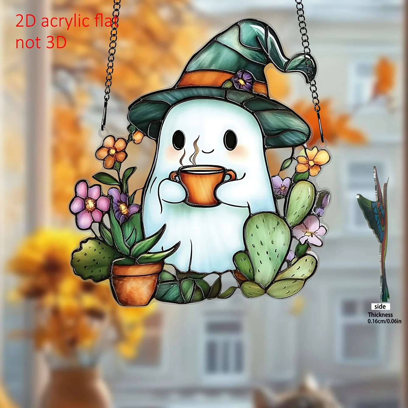 ديكور قوطي مسطح ثنائي الأبعاد لتزيين نافذة الهالوين مع جماليات منزل مسكون، مناسب لتزيين جدران غرفة المعيشة