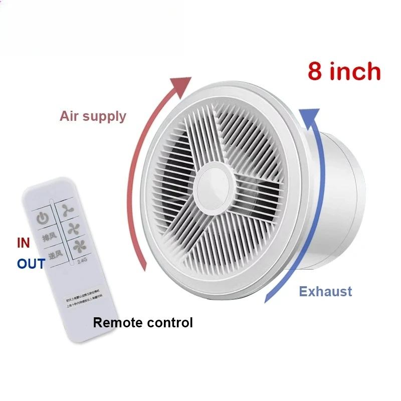 8 Inch Bidirectional Exhaust Fan DC Inverter Ventilator Air Supply & Exhaust Remote Control Ceiling Window Air Purifier Silent