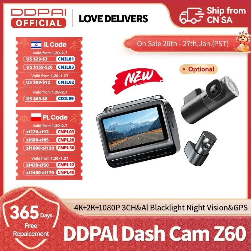 DDPAI Z60 4K+2K+1080P Dashcam Support Rear and Interior with GPS 5GHz WiFi  ADAS NightVIS 2.0 Dash Camera 24H Parking Monitor