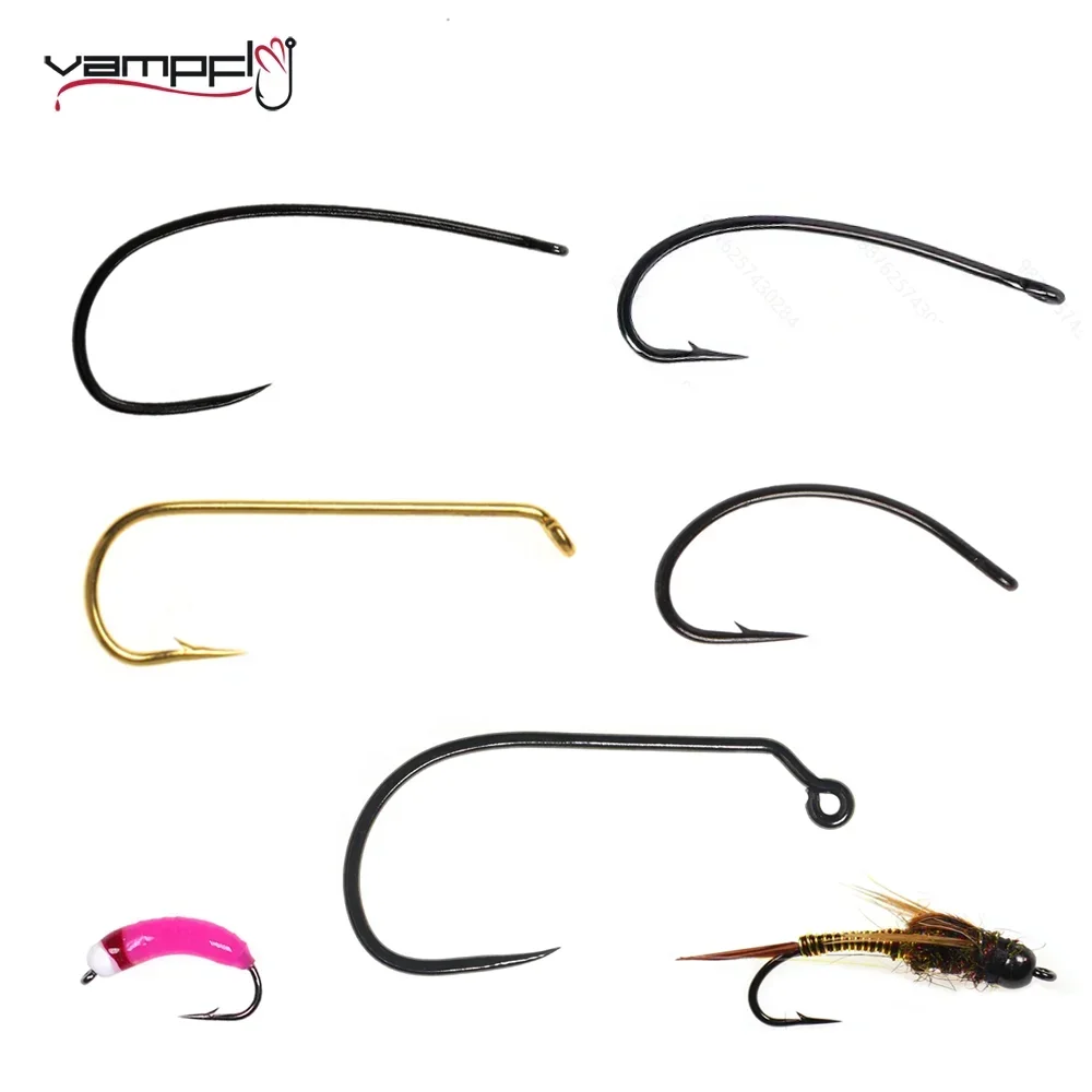 Vampfly 200pcs High Carbon Steel Fly Fishing Hook Streamer Woolly Bugger Dry/Wet Fly Tying Hook Salmon Trout Fishing Lure Baits