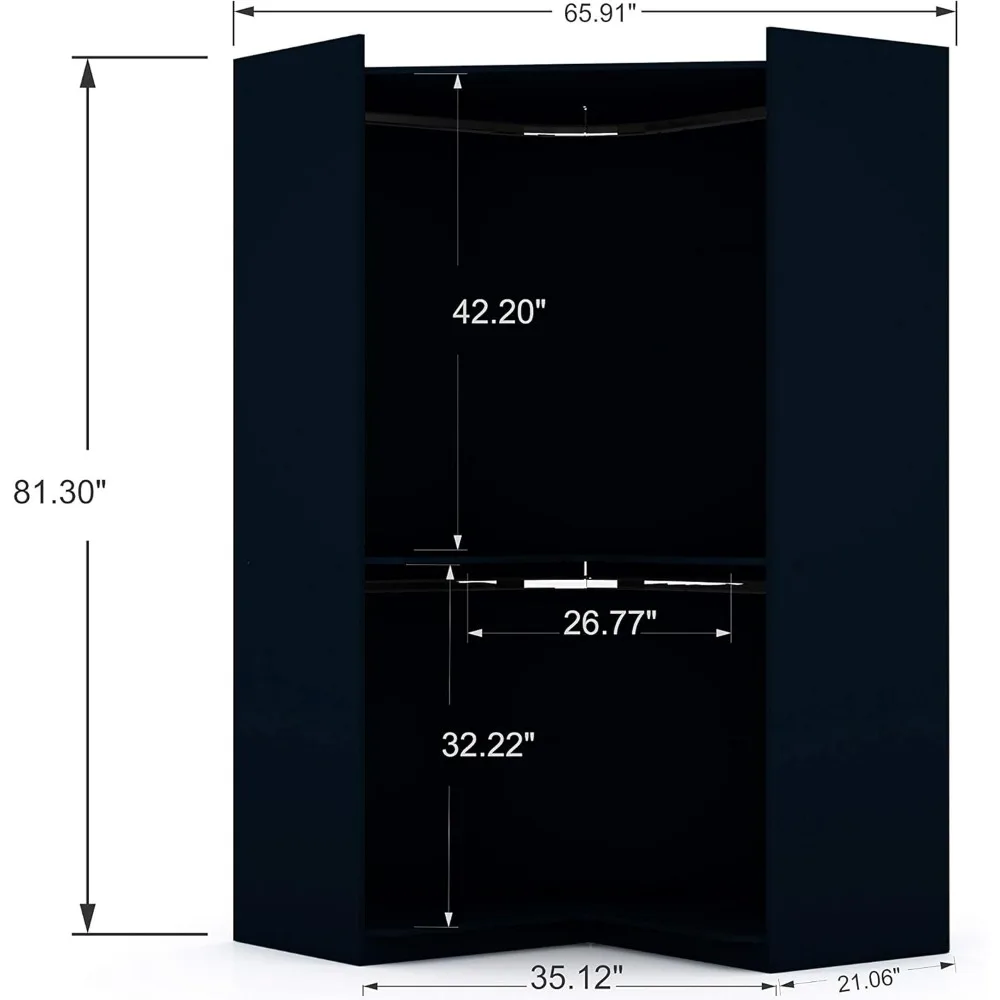 خزانة ملابس زاوية حديثة قائمة بذاتها من Mulberry مع قضبان تعليق مستديرة، رفوف مفتوحة وظهر نهائي لمقسم الغرفة، #3