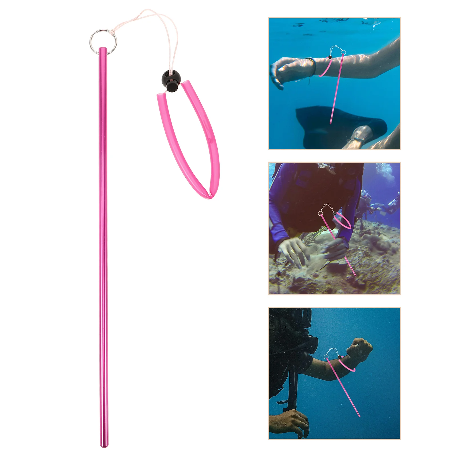 Portable Scuba Diving Pointer Aluminium Alloy Tickle Pointer Underwater Shaker Noise Maker Diving Diving Stick Rod with Lanyard