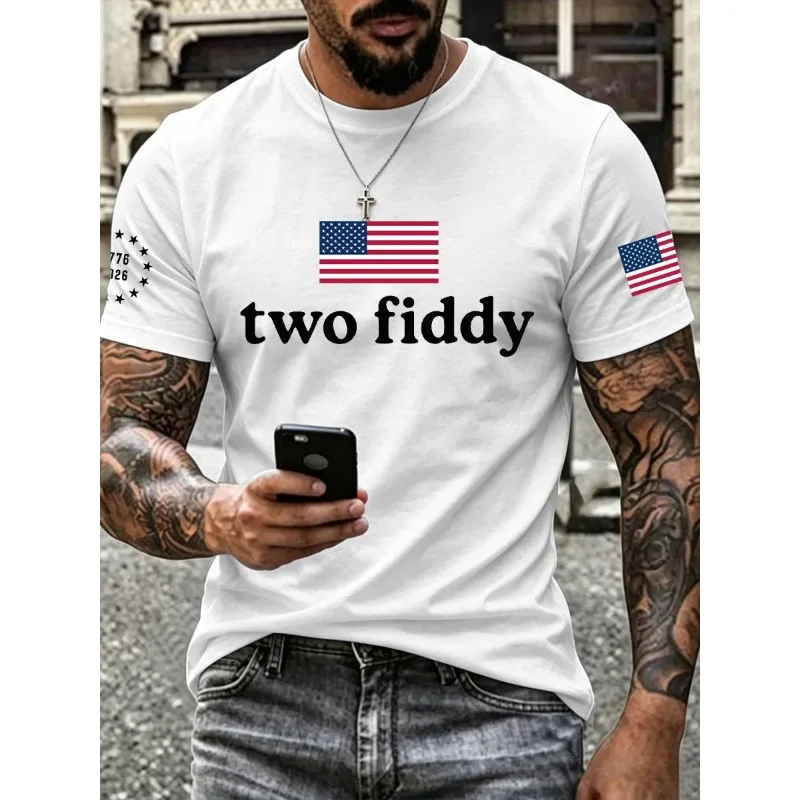 ilstile Men's America 250 Two Fiddy Print T-Shirts Summer Short Sleeve Casual T Shirt Round Neck Tops Tees Black White