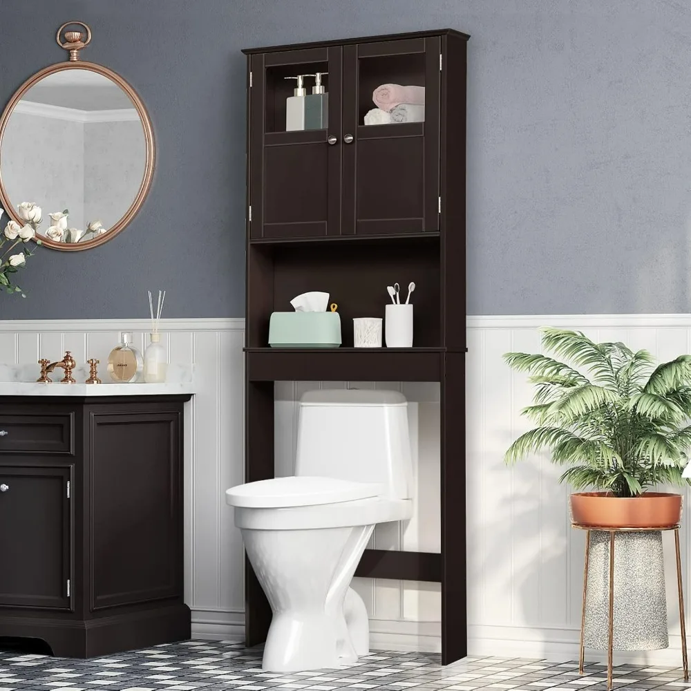 

Bathroom Over The Toilet Organizer Behind The Toilet Storage Organizer with Double Acrylic Glass Doors Adjustable Shelf Free
