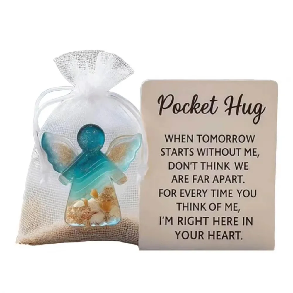 Positive Card Animal Ornaments Miniature Figurine Keepsake Mini Animal Pocket Hug Token Ocean and Sand Design Inspirational Card