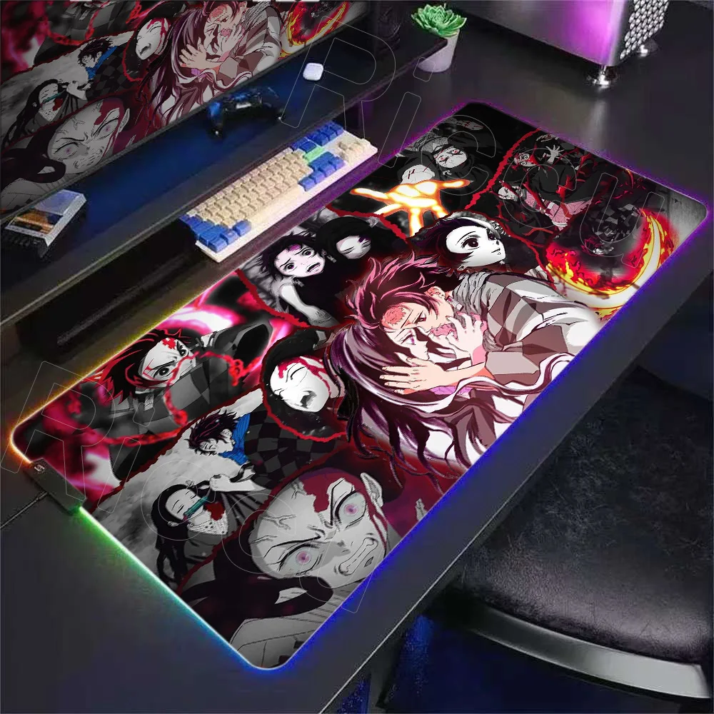 Nieuwe Hot Blooded Demon Slayer LED Gaming Muismatten Grote Bureaumat PC Gamer XXL Muismat RGB Muismat Lichtgevende Muizen Mat 900x400