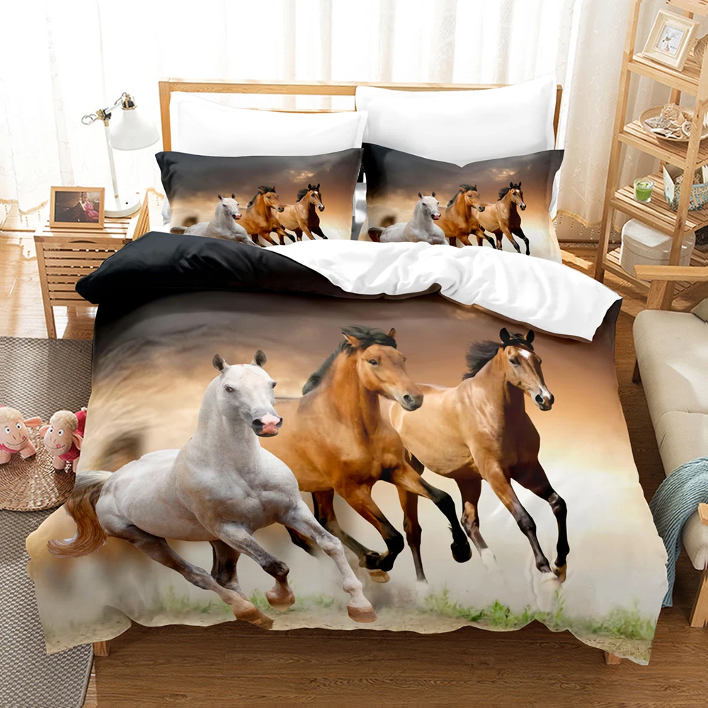 Horse Bedding Set Single Twin Full Queen King Men/women Size Bed Set Aldult Kid Bedroom Duvetcover Sets 3D Anime 044