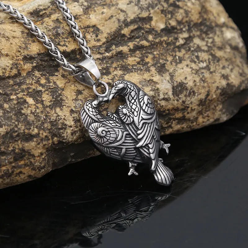 

Popular Charm Viking Odin Double Raven Pendant Trendy Stainless Steel Nordic Animal Necklaces Men Women Jewelry Gifts Wholesale