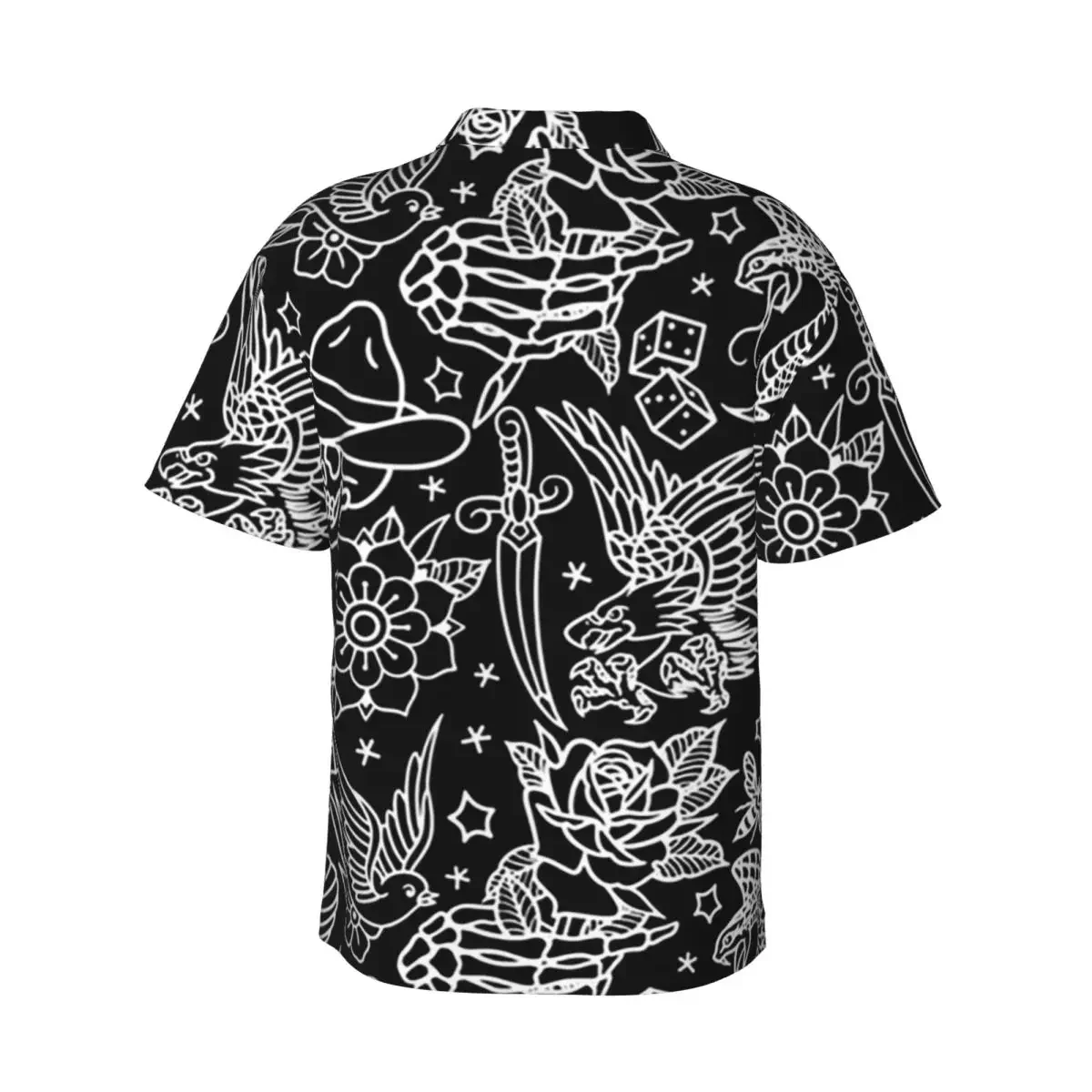 American Traditional Tattoo Flash Print Men's Shirts Hawaiian Short Sleeve Shirt Funny Lapel Tops for Summer Beach