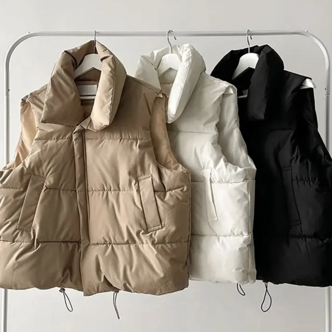 Women's Loose Fit Warm Pure Color Cotton Vest Autumn Winter Faionable Stand Collar Top Comfortable Breathable Casual Outerwear