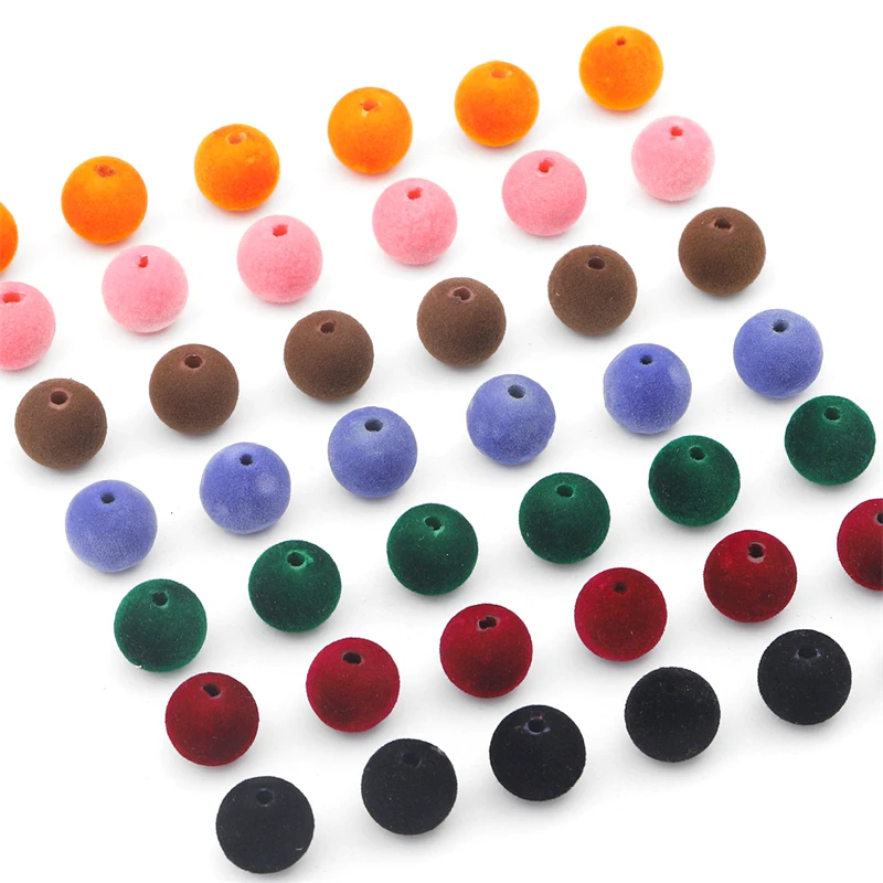 14mm Flocking Round Ball Beads Velvet Acrylic Spacer Beads for DIY Charm Necklace Bracelet Earring Handmade Jewelry Making