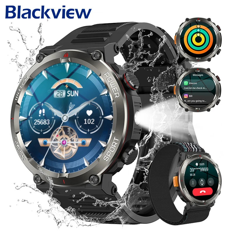 

Blackview W50 Pro Водонепроницаемые умные часы со светодиодным фонариком 960 мАч Срок службы батареи Bluetooth Вызов Уличные часы для мужчин и женщин