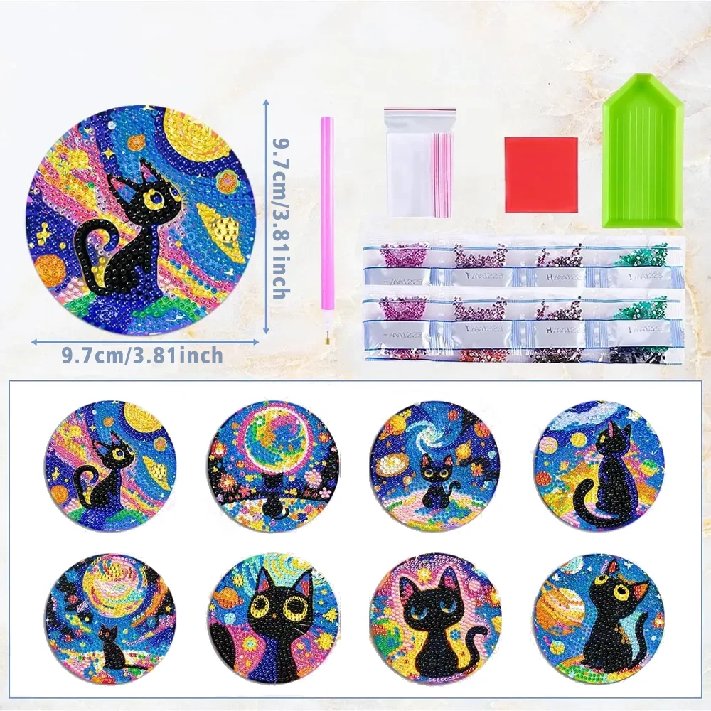 8 Pieces of Diamond Art Painting Coasters with Brackets, DIY Lotus Pattern Series Diamond Art Coasters, Suitable for Adults and