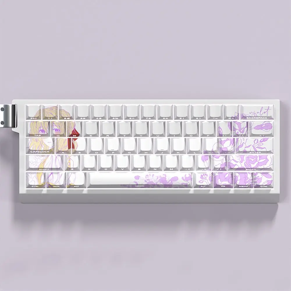 63 Kes Violet Translucent Keycaps Anime Side Print Keycaps PBT Dye-Sub Cherry for Mechanical Keyboard Wooting 60 65 68