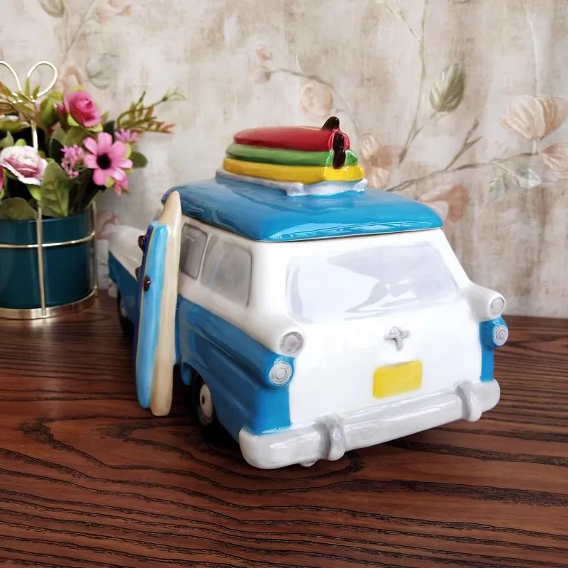 Mediterranean Ceramic Sculpture, Classic Car Candy Storage Jar Crafts, Room Decoration, Living Room Porcelain Figurine