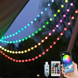 USB RGBIC Okrągła kula String Fairy String Lights 5V Bluetooth LED Strings APP Do wodoodpornej dekoracji świetlnej kempingowej na zewnątrz