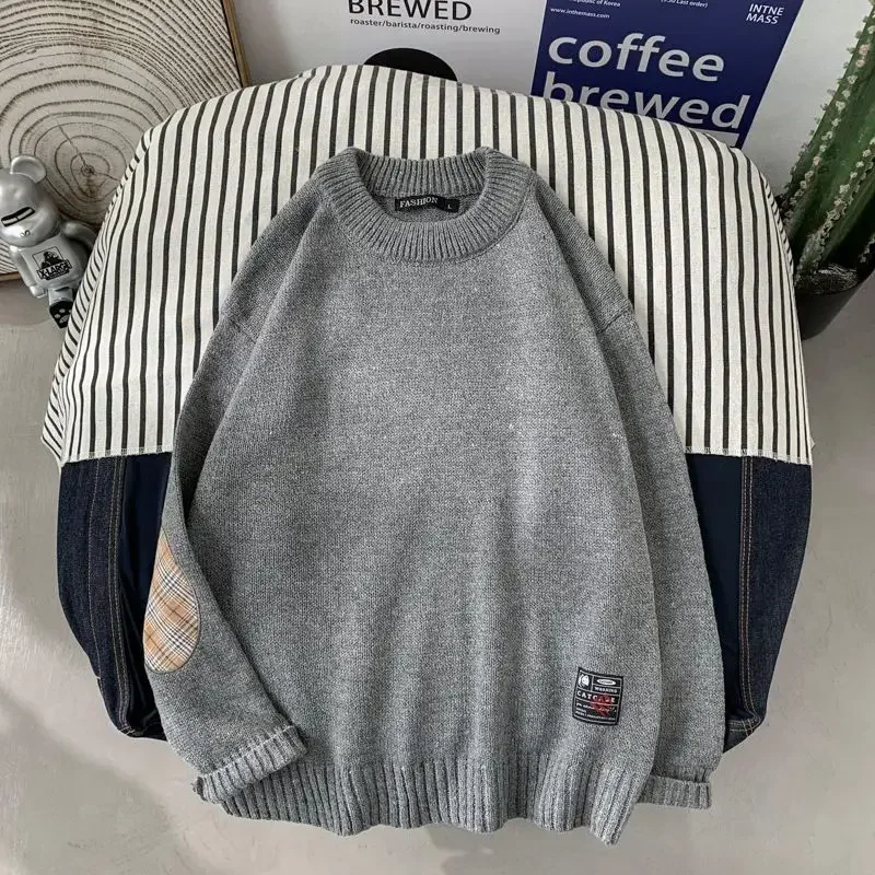 

Винтажные пуловеры с круглым воротником, мужские флисовые пуловеры с круглым вырезом, теплый трикотаж, осенне-зимняя одежда, предложения 2025, мужской вязаный свитер Y2k