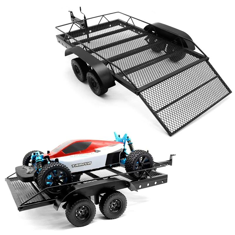 Simulation Metal Black Double Axle Trailer for 1/10 RC Crawler Car Traxxas TRX4 SCX6 SCX10 D90 Accessories