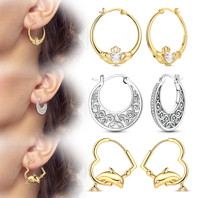 

Original 925 Sterling Silver Hoop Earrings Heart Retro Patterned Sun Earrings For Women Man Luxury Jewelry Wholesale Accessories