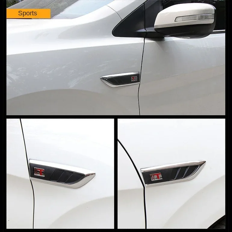 2 / Batch 3D Sticker Car Hood Chrome Grille Shark Gill Simulation Air Vent Car Exterior Decorative Chrome Styling Sticker BmwF30