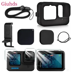 Funda de silicona para GoPro Hero 12, 11, 10, 9, Protector de pantalla de vidrio templado negro, película protectora, tapa de lente, funda para Go Pro 13