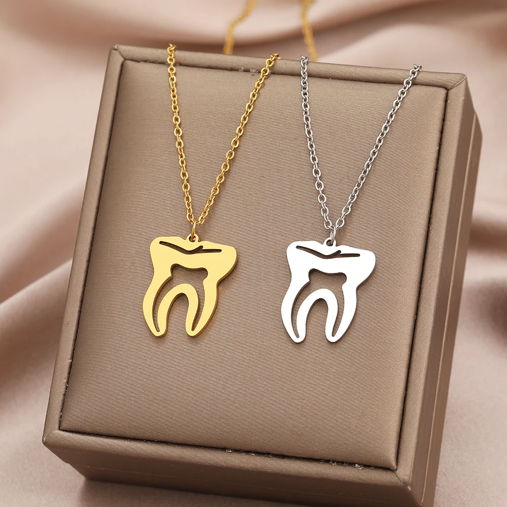 Stainless Steel Necklaces Wisdom Teeth Pendants Chains Aesthetic Choker Fashion Male Necklace For Women Jewelry Party Girl Gifts