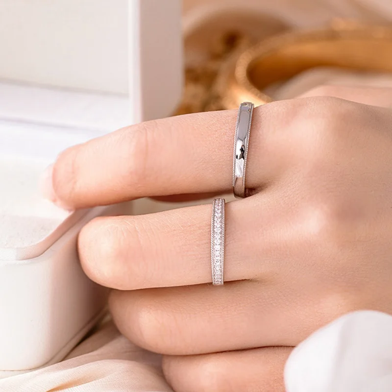 TFGLBU العصرية خاتم مويسانيتي كامل للنساء زوجين مجموعة مختبر الماس الحقيقي 925 فضة معتمد الفرقة المجوهرات بالجملة