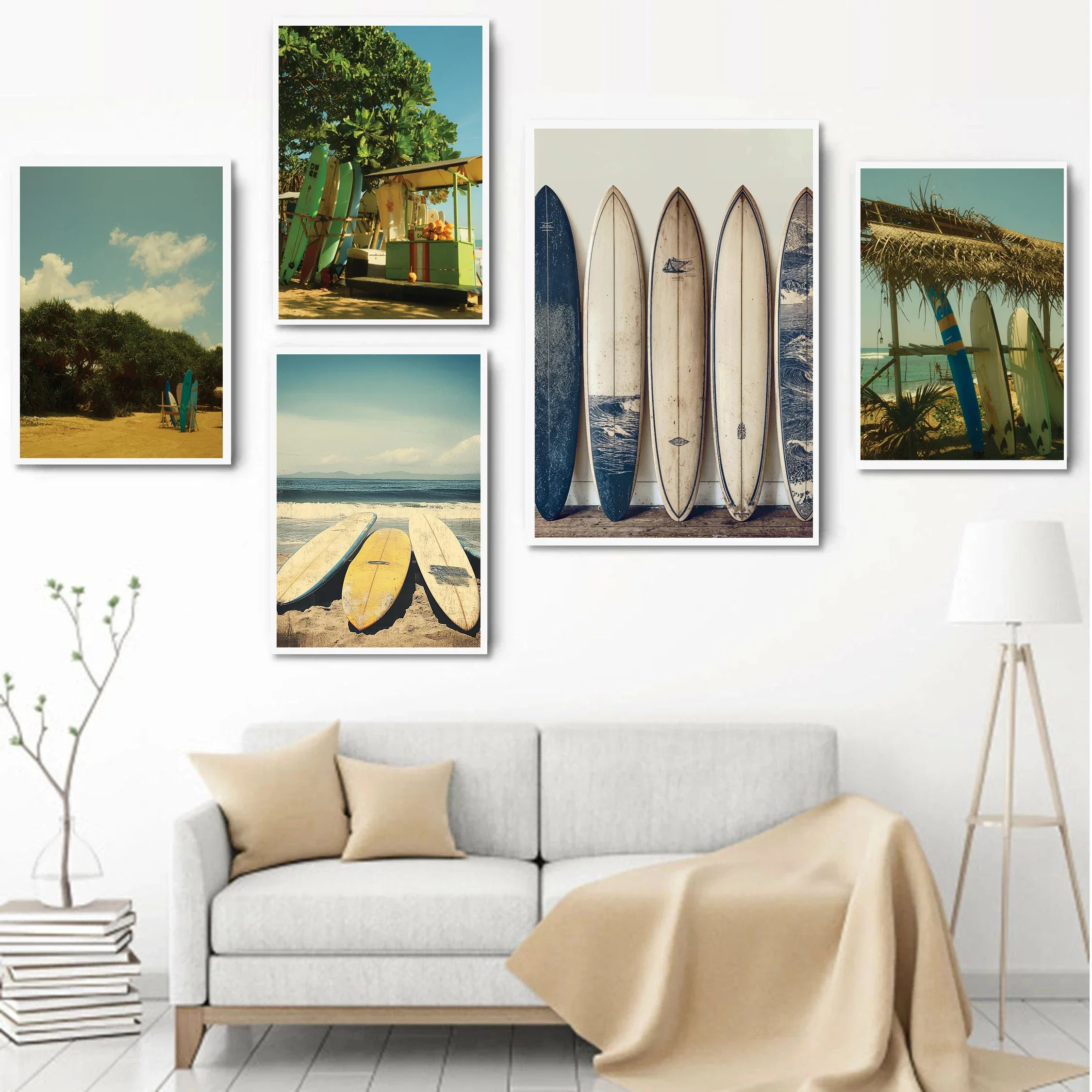 Multiple sizes 1pc frameless Canvas Painting,Minimalist Modern Surf Shack Poster Summer Photography Beach Surfboards Prints Canv