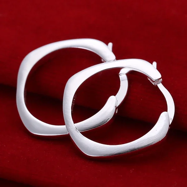 925 Sterling Silver Elegant Square Small Hoop Earrings For Women Wedding Party Gift Accessories Fashion Jewelry