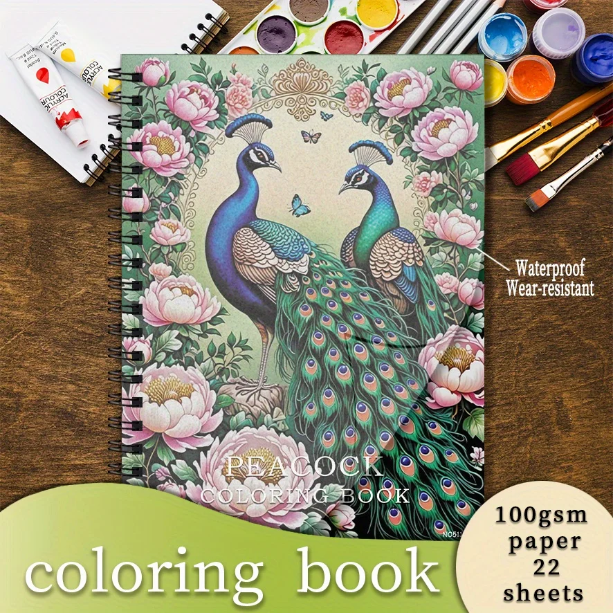 Floral Peacock Coloring Book - 8.3×11.2 Inches, 22 Pages. Perfect for Elegant Relaxation, Stress - Relieving