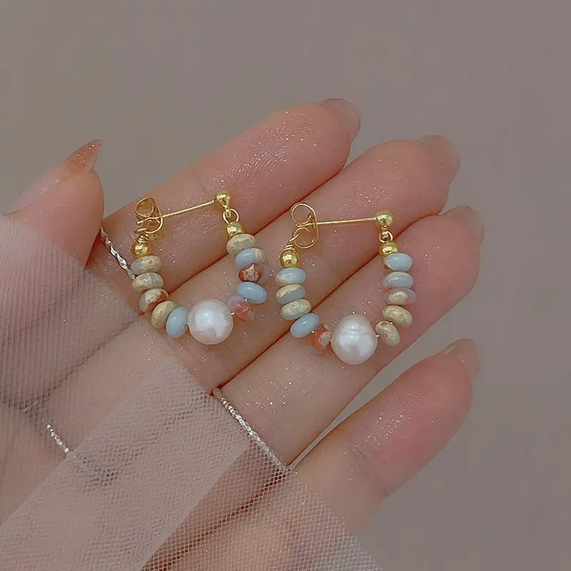 Vacation style Design Natural Stone Beaded Pearl Pendant Earrings for Women and Girls 2024 Fashion Jewelry Unusual Accessories