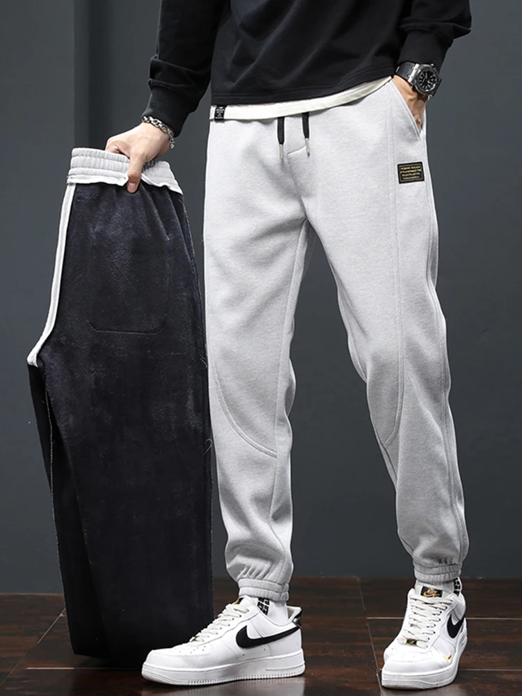 

Зимние флисовые мужские повседневные брюки, утепленные бархатные зауженные шаровары с эластичной резинкой на талии, модные удобные плюшевые брюки M-5XL