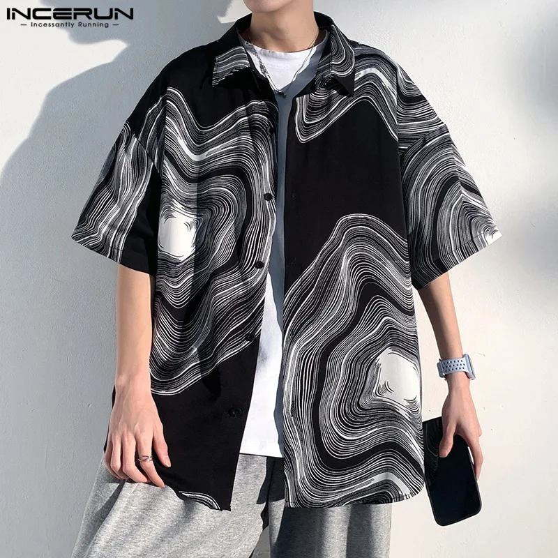 

INCERUN Tops 2024 Korean Style Fashion Men's Ripple Pattern Shoulder Design Shirts Casual Male Loose Short Sleeved Blouse S-5XL