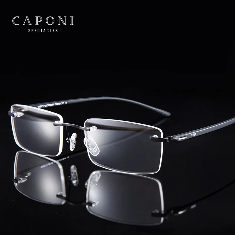 

CAPONI Plus Reading Glasses For Men Eyeglasses TR-90 Rimless Rectangle Frame Anti Blue Ray Presbyopic Glasses Graduated LH9228