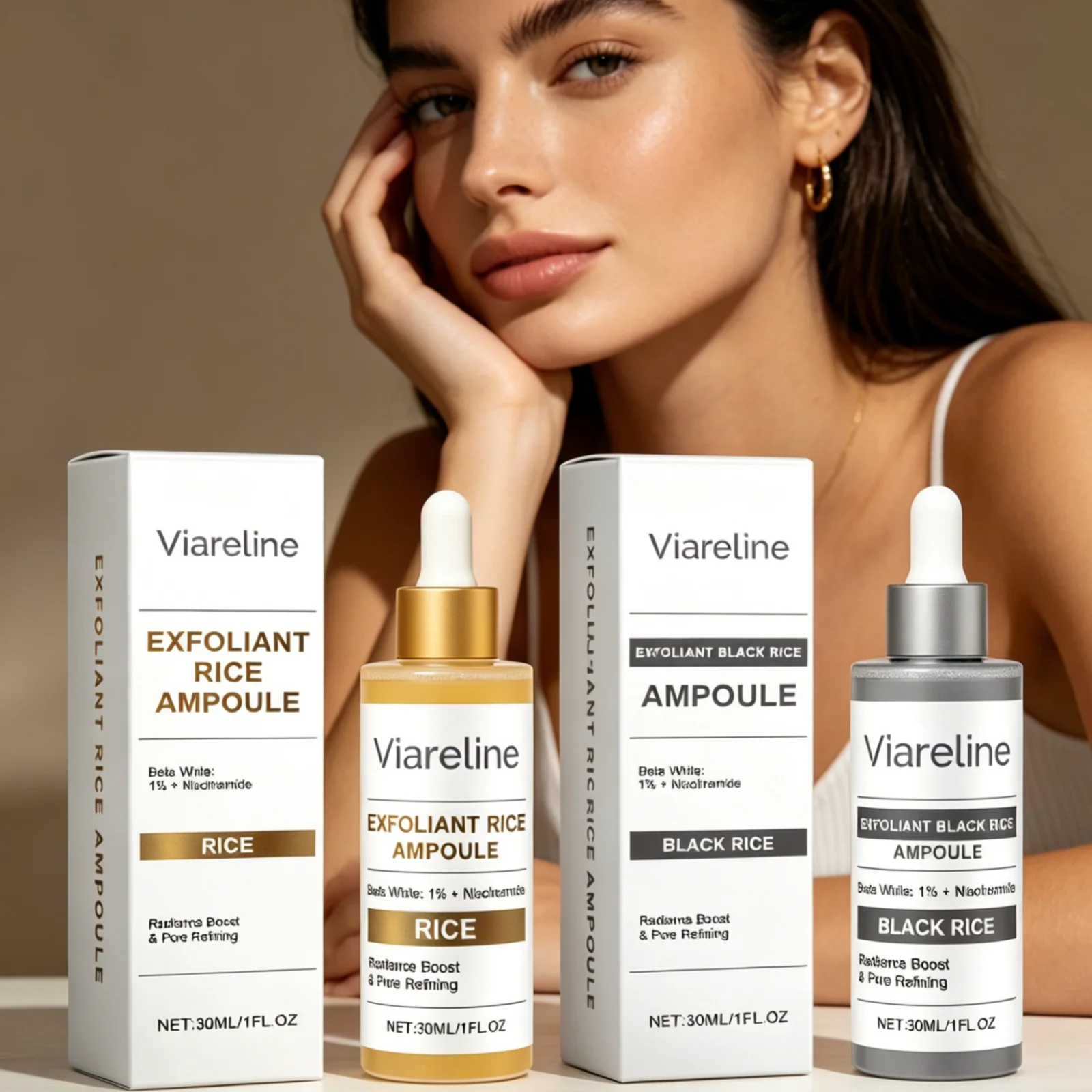 Viareline Exfoliant Rice Ampoule Remove Dead Skin Cells Brightening Even Skin Tone Long Lasting Moisturizing Black Rice Ampoule
