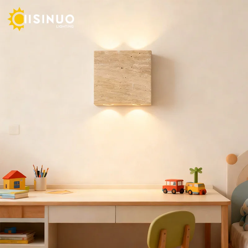 

Квадратный желтый настенный светильник из натурального камня ваби-саби, прикроватный светильник вверх вниз, освещение для дома, гостиной, лестницы, коридора, атмосфера