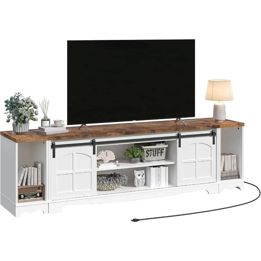 Modern Farmhouse 3 in 1 TV Stand for up to 85 TVs 78'' Entertainment Center with Charging Stationd Open Storage 4 AC Outletsfor