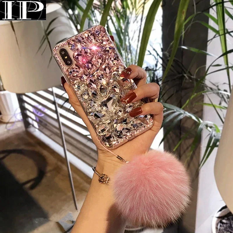 For Xiaomi Redmi 8 9 8A 9A 9C 10X Pro Note 8T 9T 8 9 10 Pro 4G 5G Luxury Bling Rhinestone With Hairball Soft Phone Case Cover