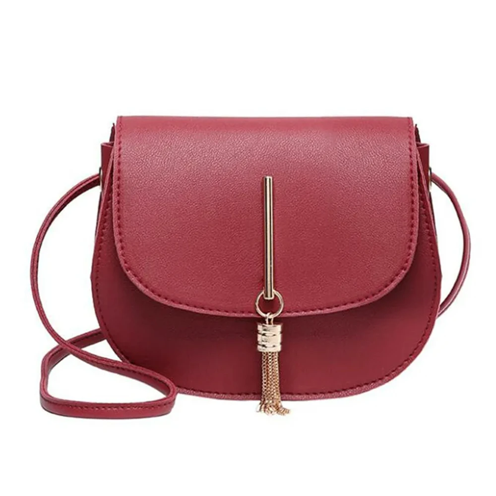 New Golden Tassel Double Layer Semi Circle Solid Color Shoulder Saddle Bag Fashion Casual Women Small Square Bag Crossbody Mini