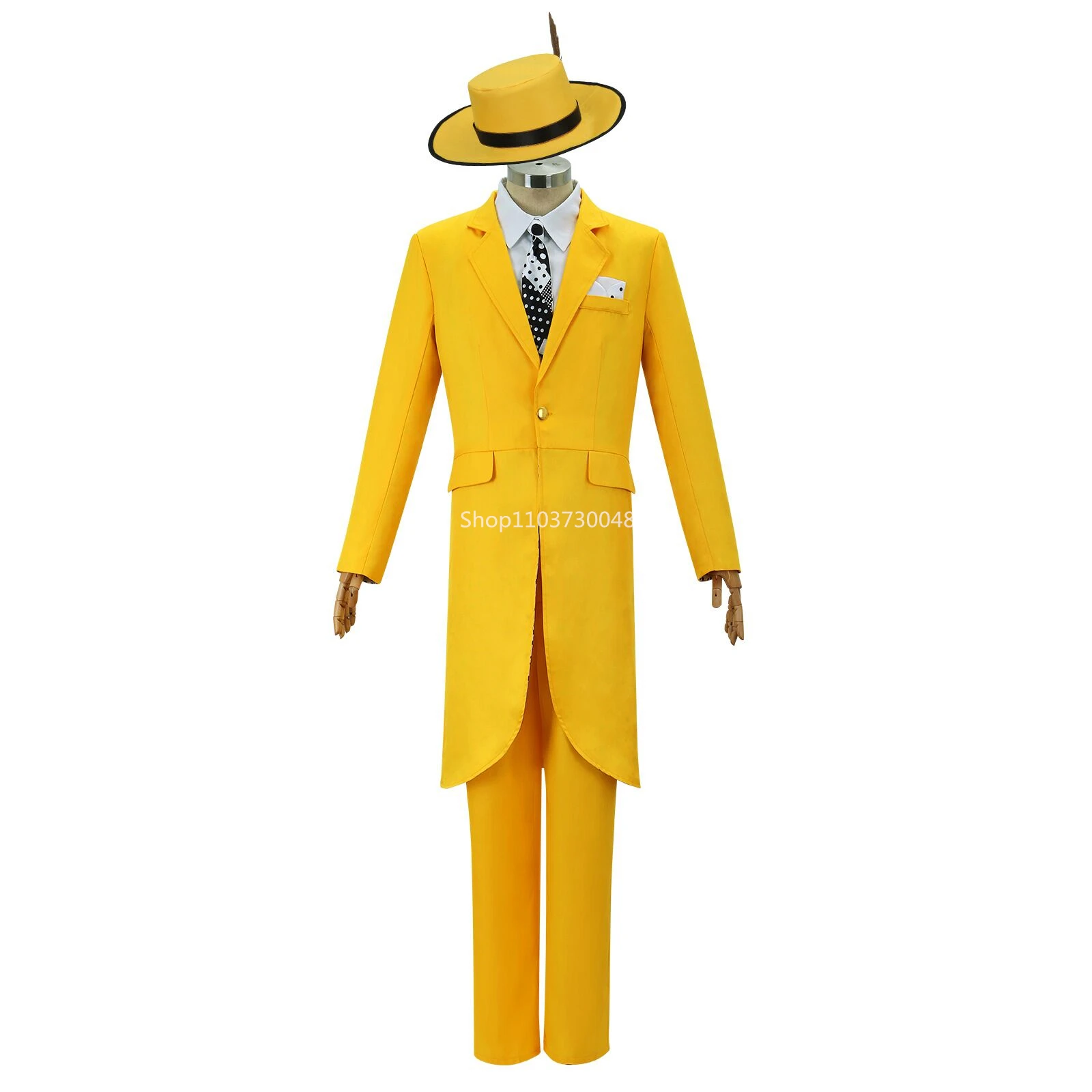 Halloween Costume Yellow Men 2 Piece Suits Formal Groom Tuxedos for Prom Party Long Coat Fashion Clothing Set Jacket with Pants