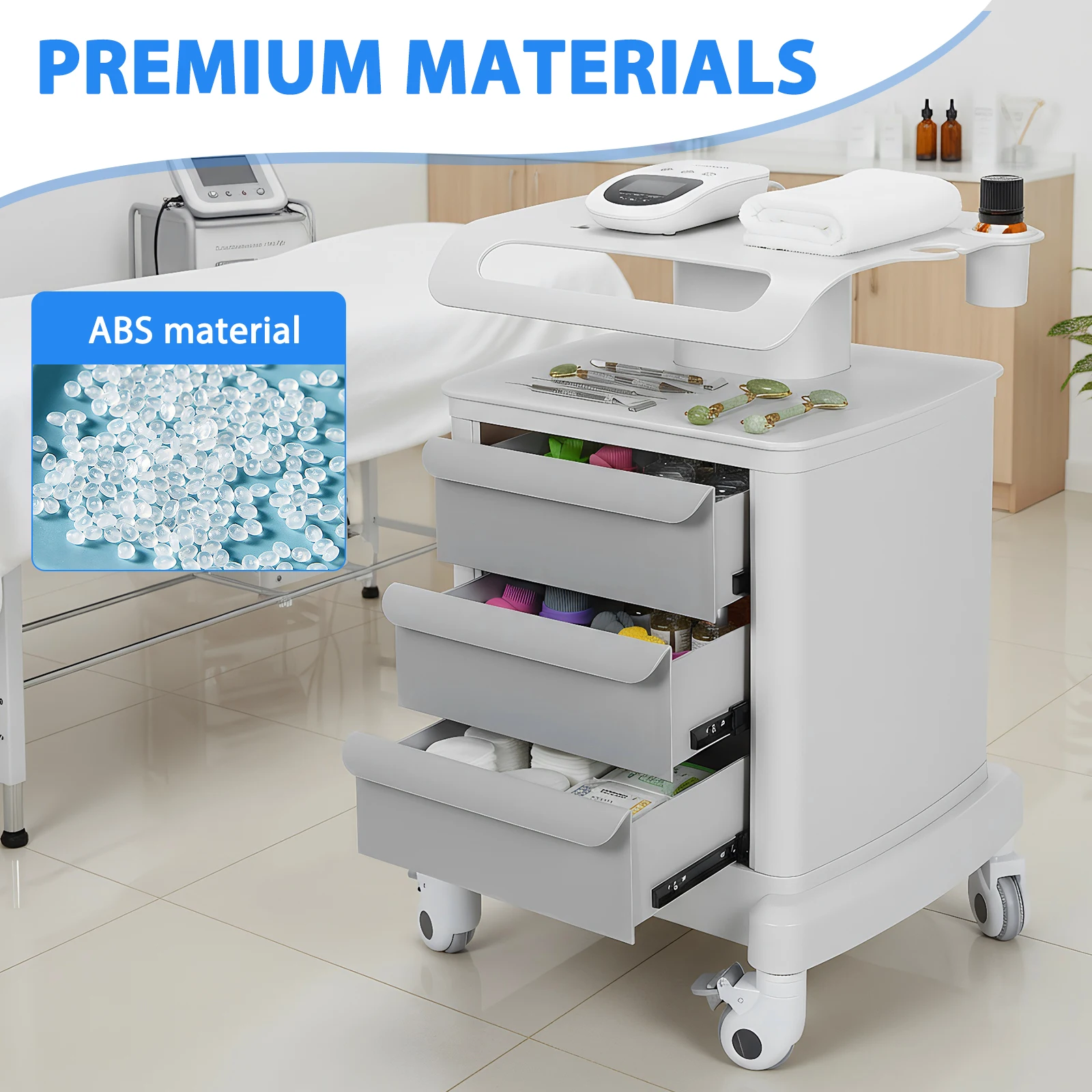 

Mobile Workstation with Wheels Beauty Storage Utility Cart with 3 Drawers 110LBS Load for Hospital Dental Clinics Beauty Salons