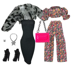 27-30cm Doll Clothes Set DIY Doll Bag Boots Floral Dress Fur Coat Casual Wear Decorations for 11.5inch Doll Clothing Accessories