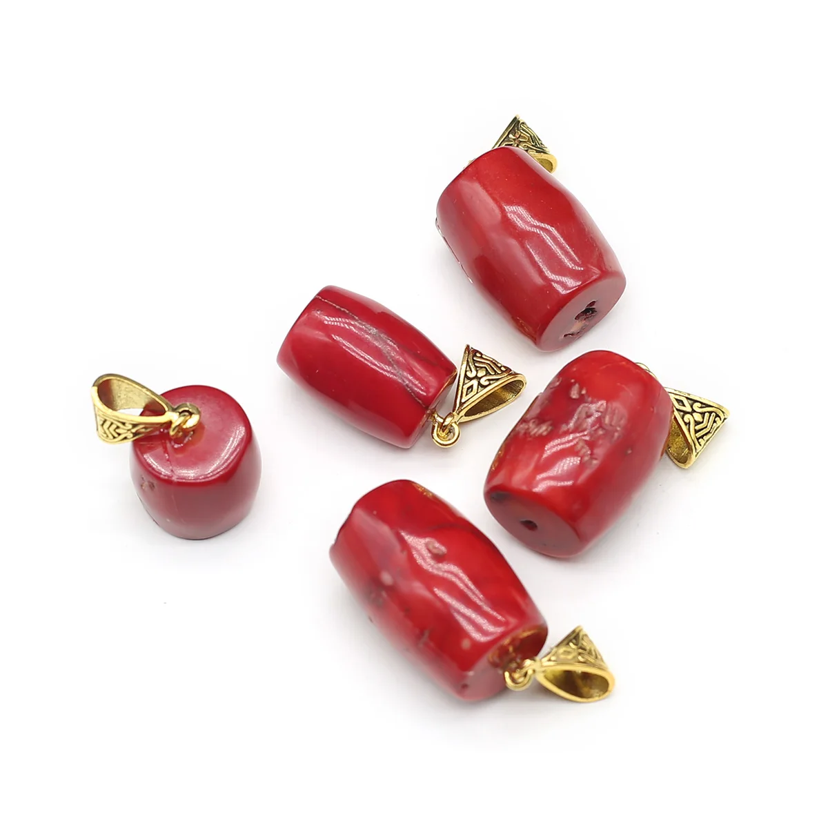 Natural Sea Bamboo Coral Pendant Red Drum Shape  Exquisite Charm for Jewelry Making Diy Necklace Bracelet Earring Accessories