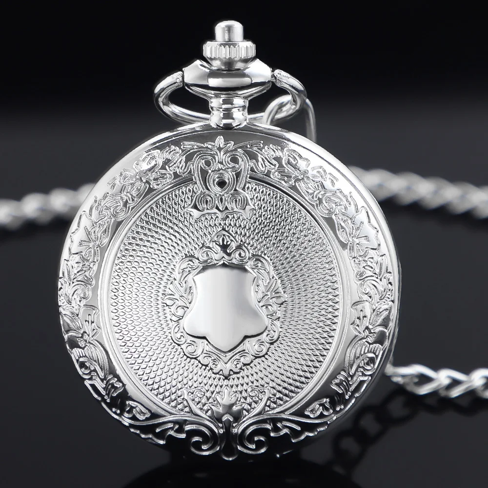Unique Silver Quartz Pocket Watch Pendant Clock Chain Exquisite CharmPendant for Men Women with Chain Accessory Pendant Gifts