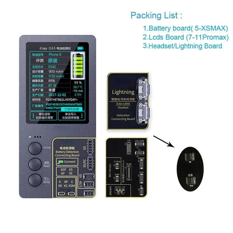 3in1   2.1 Repair Vibrator True Tone Light Sensor Battery Repair Battery Testing Tool