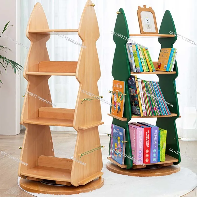 

All solid wood pine bookcase children's Christmas tree storage multi-layer color 360 degree rotating bookcase