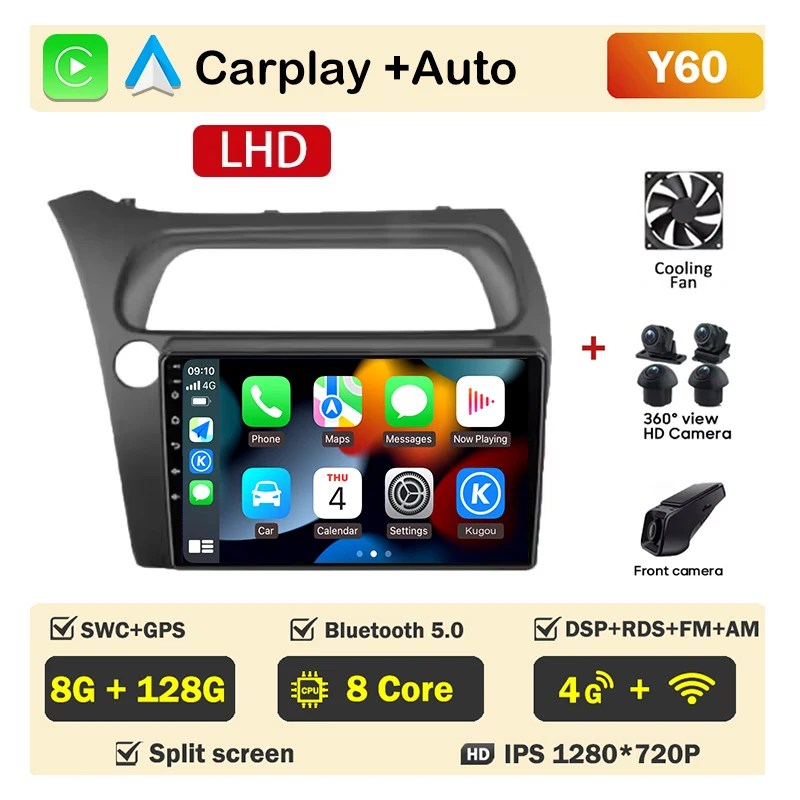 Autoradio scherm voor Honda Civic Hatchback 2006-2011 Carplay Android Auto Player Multimedia 4G WIFI GPS Navigatie 2Din Stereo