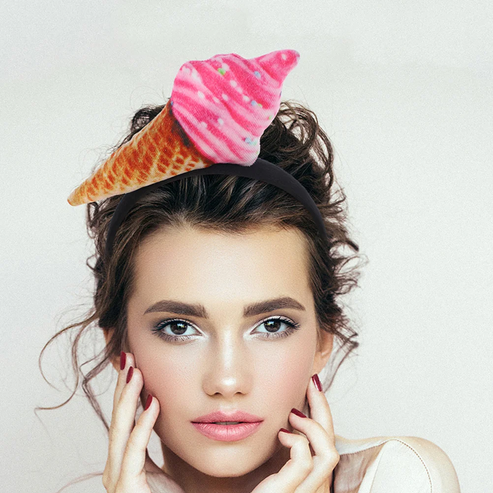 2 Pcs Ice Cream Headband Cone Food Hat Headpiece Ladies Headbands Party Hats for Adults Issue Card