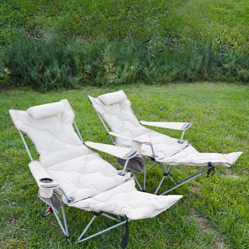 Foldable Reclining Portable Camping Chair with Cotton Filled Seat Backrest for Travel Beach Fishing Outdoor Chair Beach Chairs