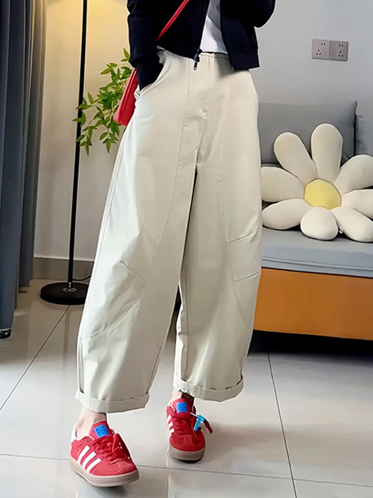 

Белые повседневные брюки-бананы Harlan для женщин, весна-осень, новые свободные брюки-карго Harlan, маленький размер, с высокой талией, на молнии